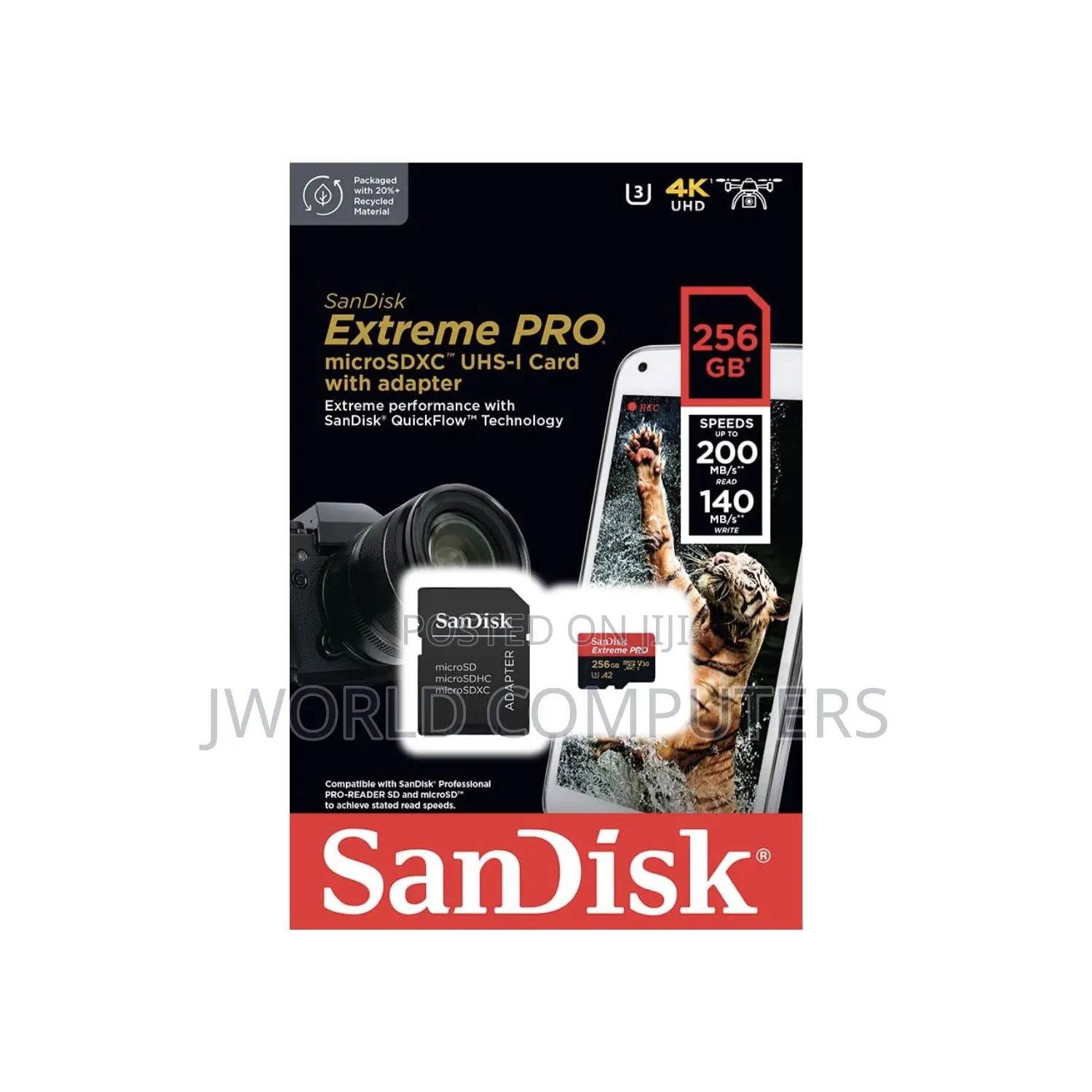 Sandisk 256gb Extreme Pro 200mb/S Micro Sd Card With Adaptor