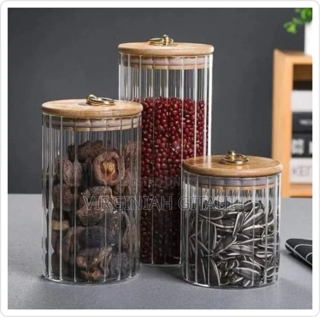 Glass Container Bamboo Lid With Golden Pull Ring in 3 Sizes
