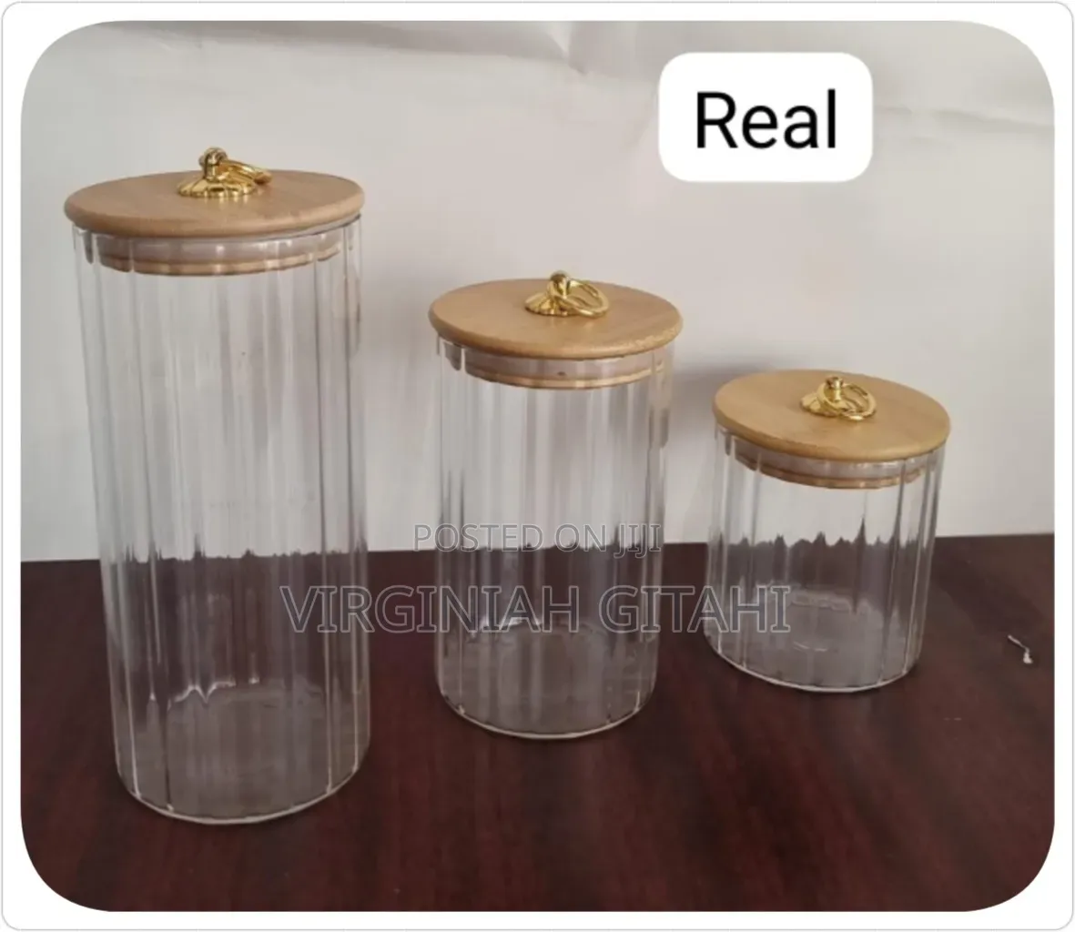 Glass Container Bamboo Lid With Golden Pull Ring in 3 Sizes