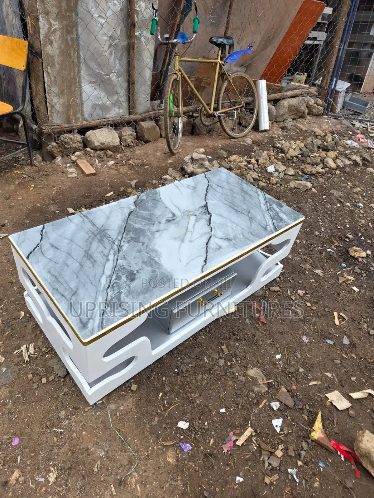 Coffee Table White Gray Marble Top Gray