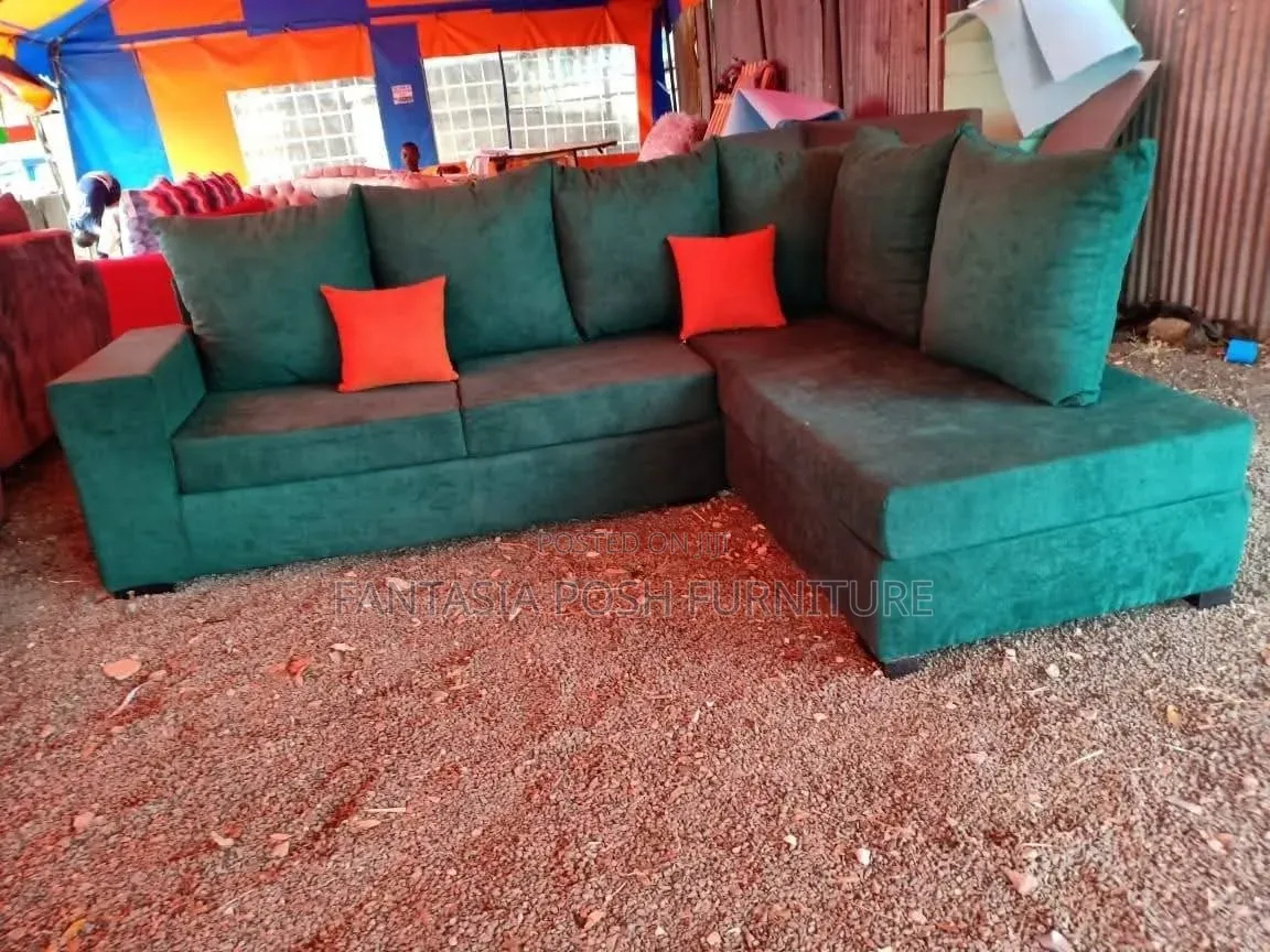 Green L-Shaped Corner Sofa 6 Seater