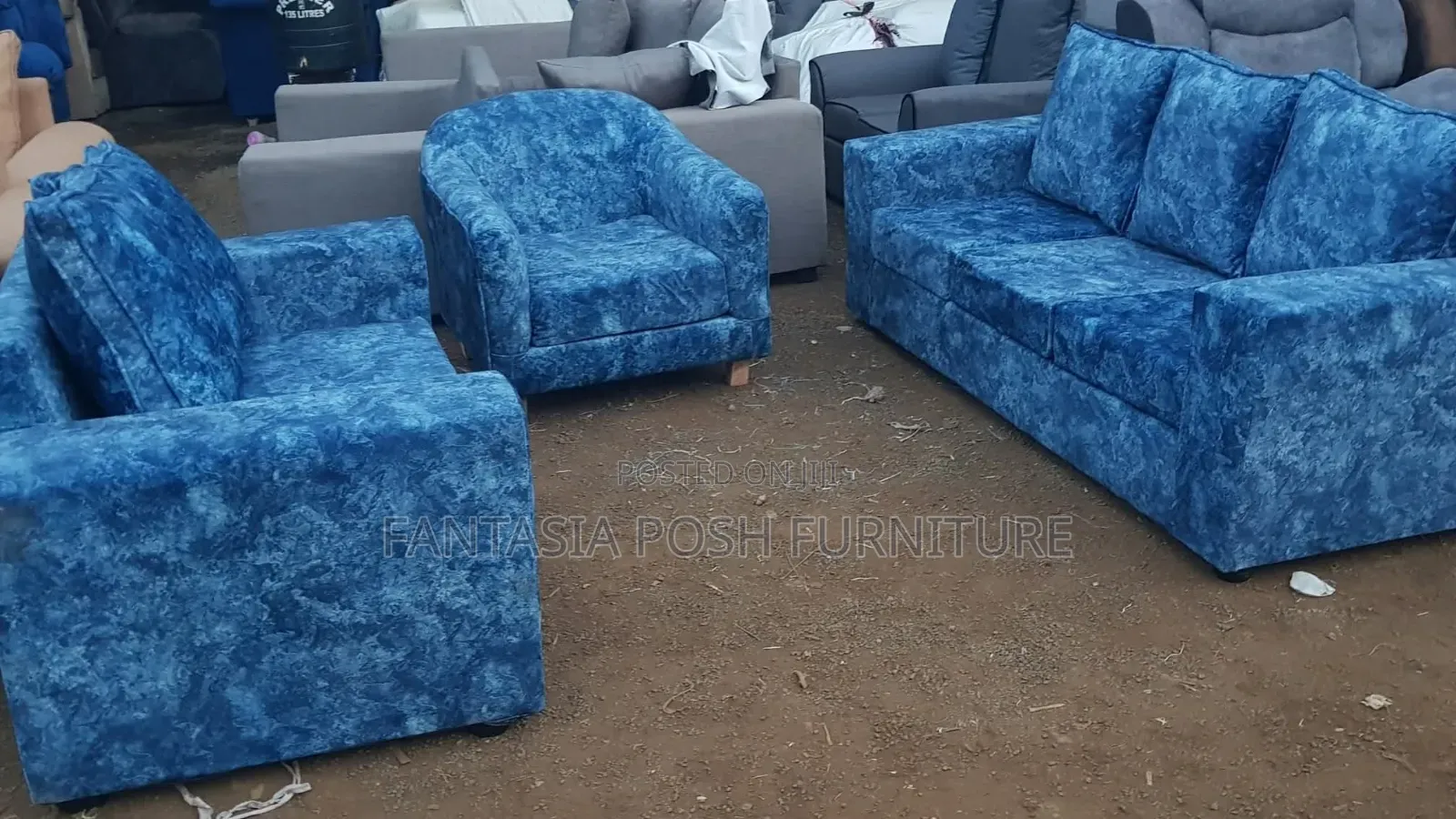 Blue Fabric Set of 3+2+1 Seater Sofa