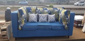 Blue Fabric 3 Seater Sofa With Pillows