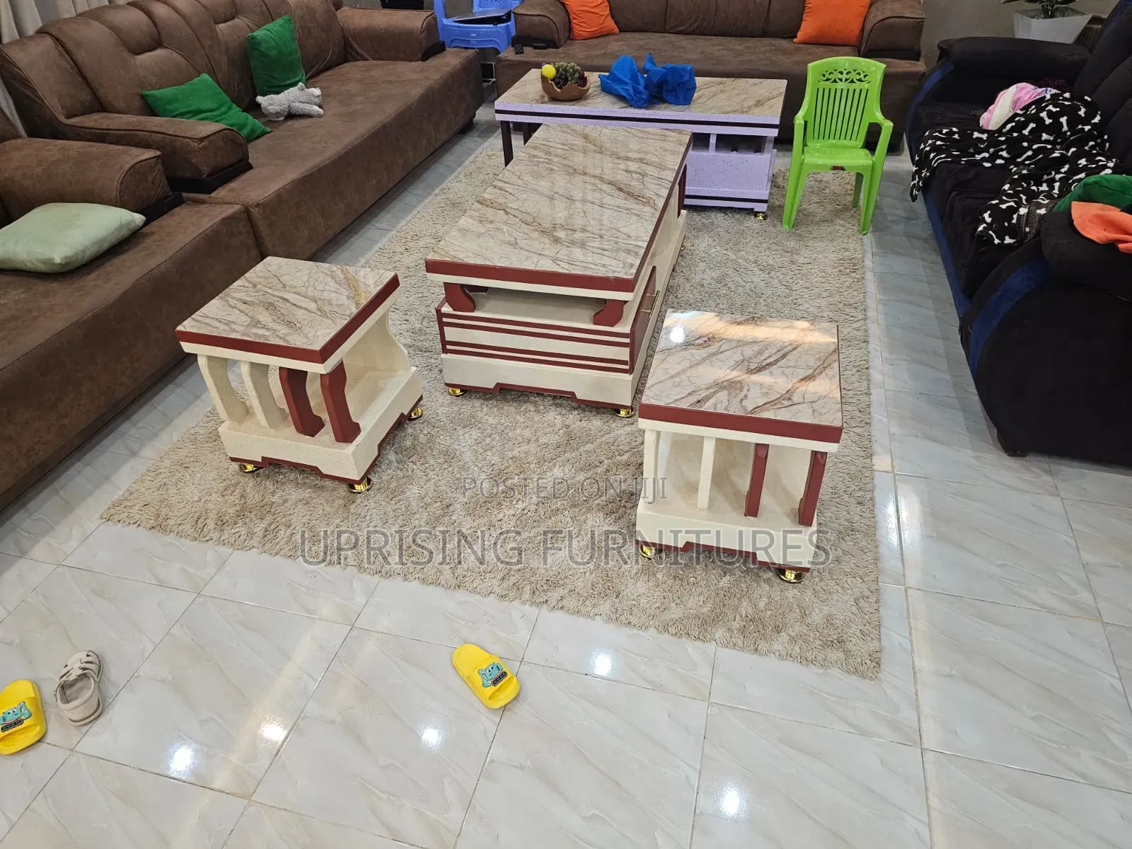 Spider Coffee Table Cream Chocolate Marble Top Brown