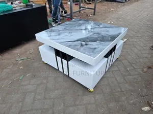 Smart Coffee Table White Square Marble Top Gray Black Accents