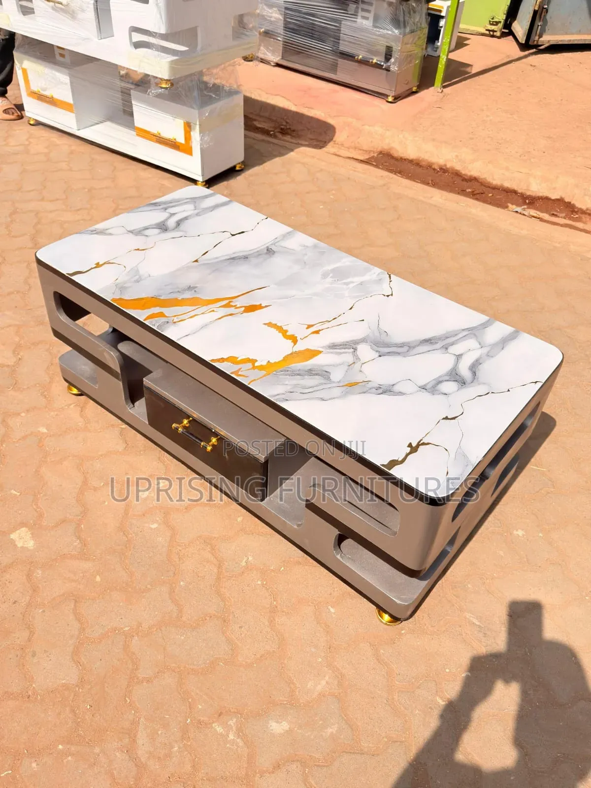 Coffee Table Gray Flower With Gold Marble Top