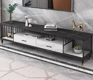 Tv Stand: Tv Stand With Marble Top, Drawers and Metal Frame