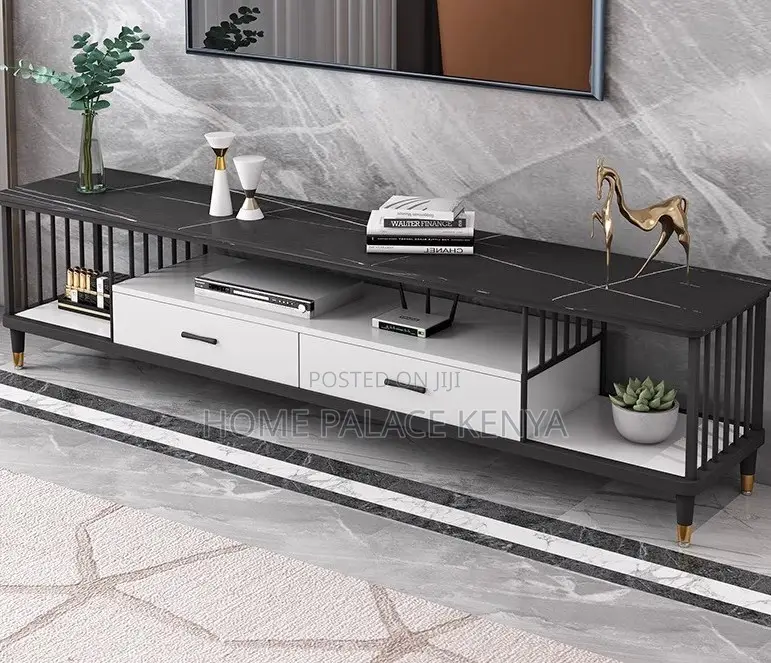 Tv Stand: Tv Stand With Marble Top, Drawers and Metal Frame
