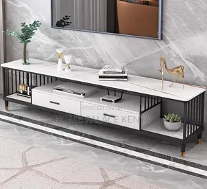 Tv Stand: Tv Stand With Marble Top, Drawers and Metal Frame