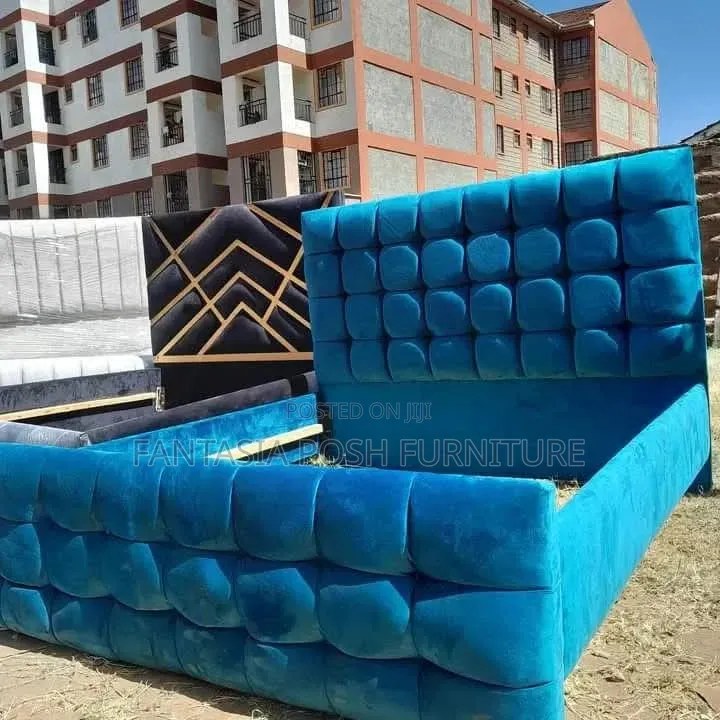 Blue Fabric Chester Bed 5 by 6