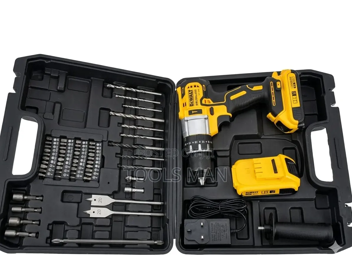 36v Brushless Cordless Impact Drill Set - 2 Batteries + Full Tool Kit.