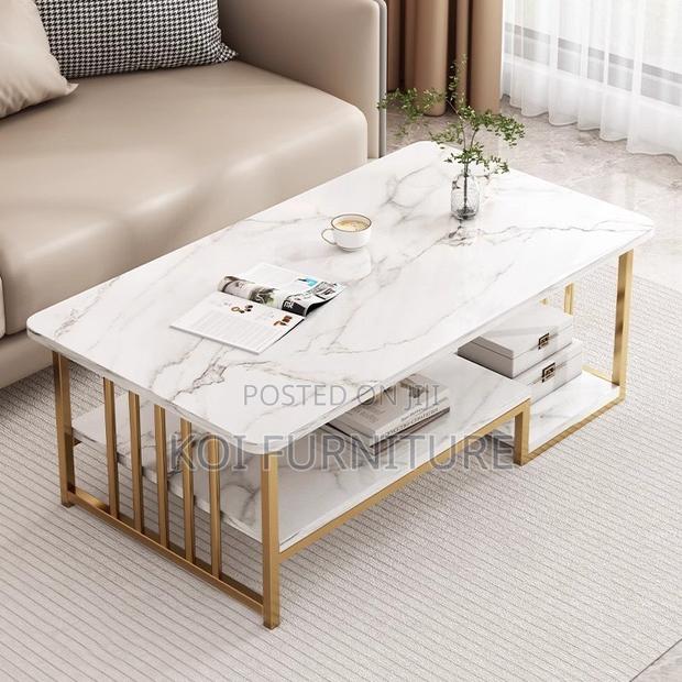 Coffee Table; Marble Home Living Room Table With Smooth Surface - thumbnail 3