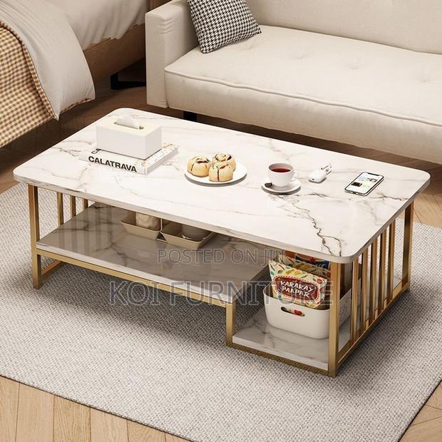 Coffee Table; Marble Home Living Room Table With Smooth Surface - thumbnail 4