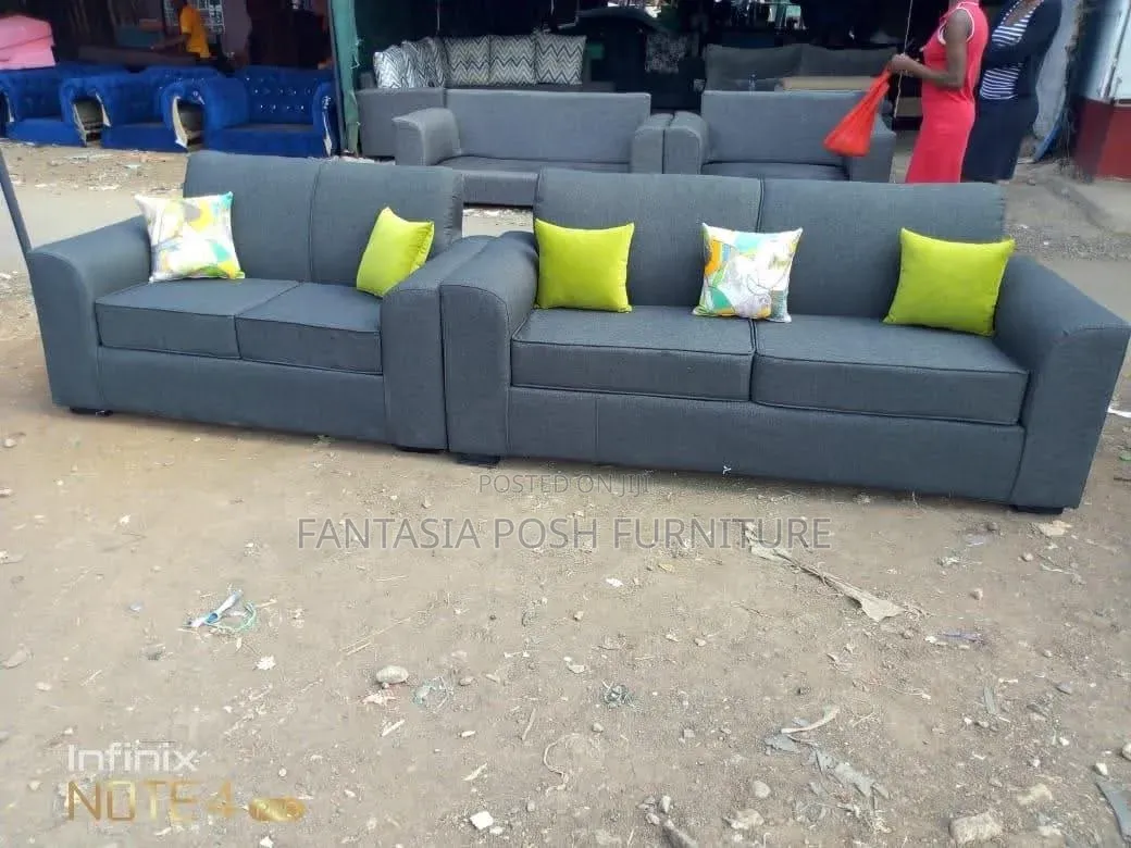 Grey Fabric 3 + 2 Seater Sofa
