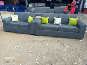 Grey Fabric 3 + 2 Seater Sofa