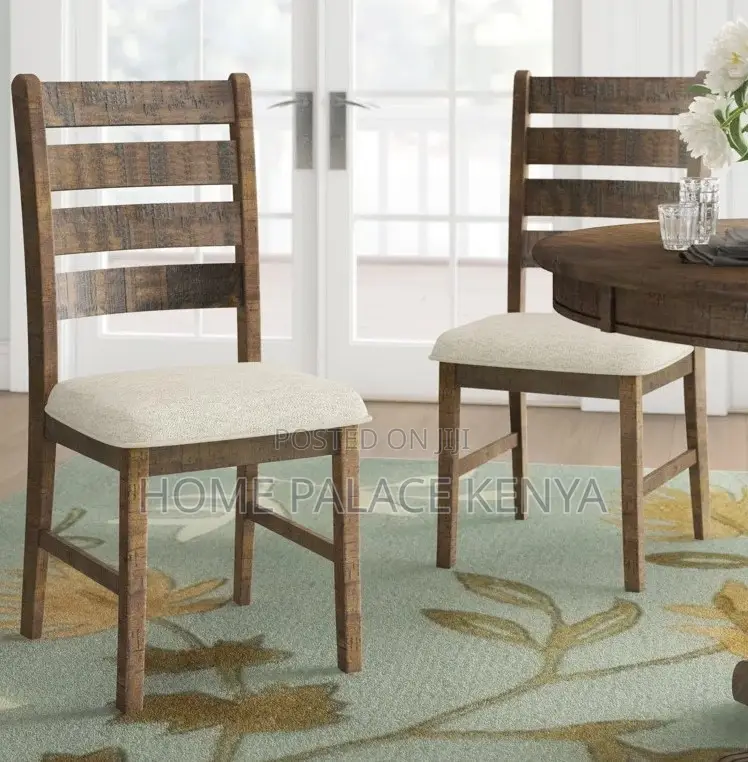Dining Chair: Tufted Dining Chair With Ladder Back and Cushioned Seat