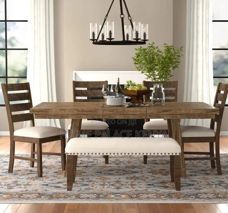 Dining Chair: Tufted Dining Chair With Ladder Back and Cushioned Seat