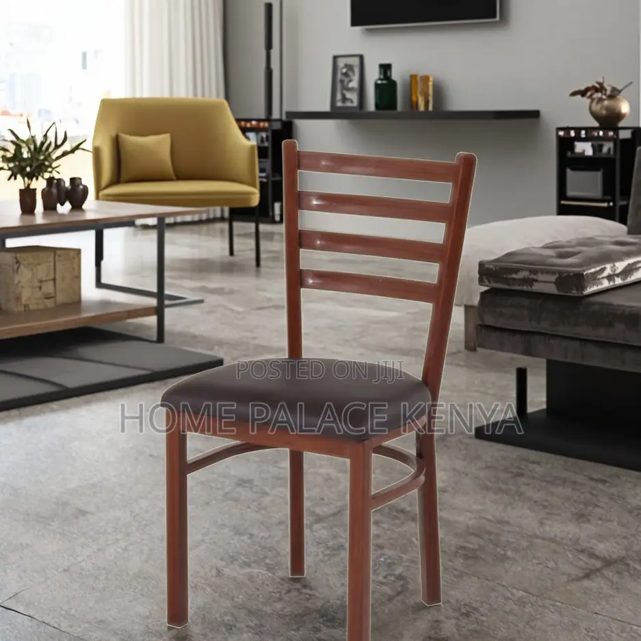 Dining Chair: Tufted Dining Chair With Ladder Back and Cushioned Seat