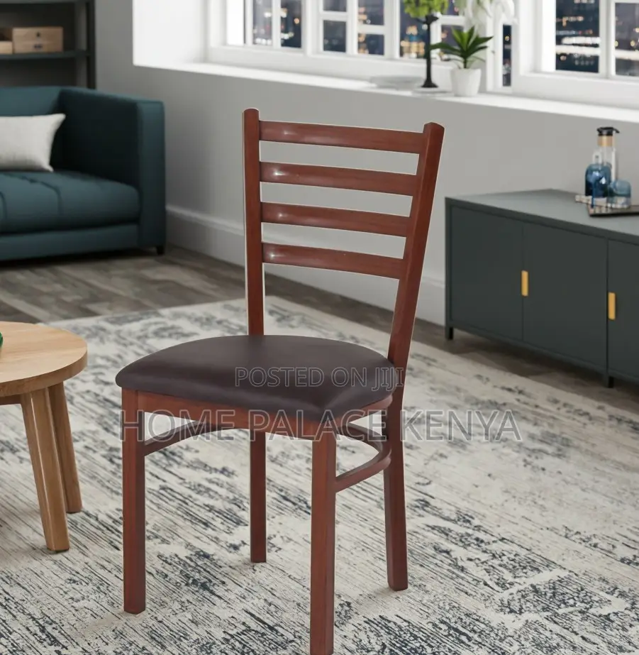 Dining Chair: Tufted Dining Chair With Ladder Back and Cushioned Seat