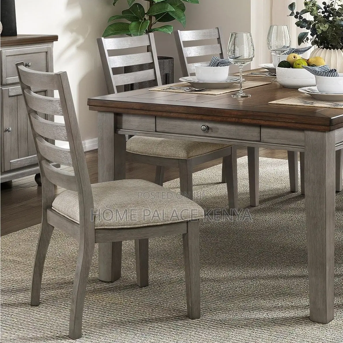 Dining Chair: Tufted Dining Chair With Ladder Back and Cushioned Seat