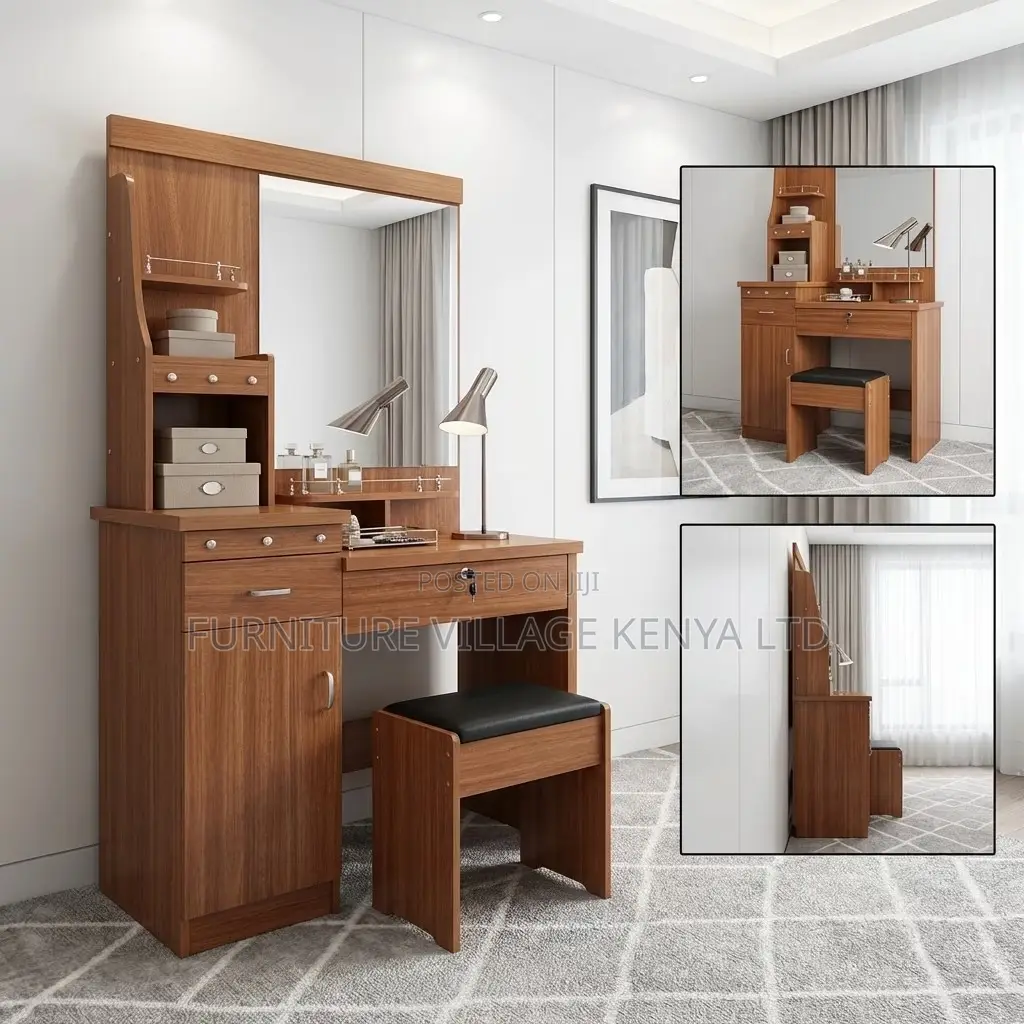 Wooden Brown Dressing Table With Mirror