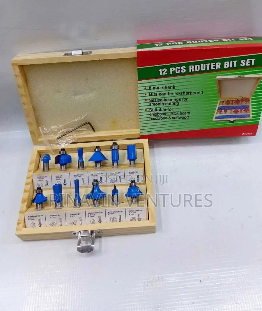 12-Piece Tungsten Carbide Tipped (Tct) Router Bit Set 8mm