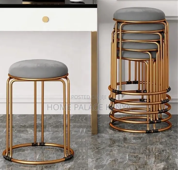 Vanity Stool: Gold Velvet Stool With Steel Reinforced Metal Legs