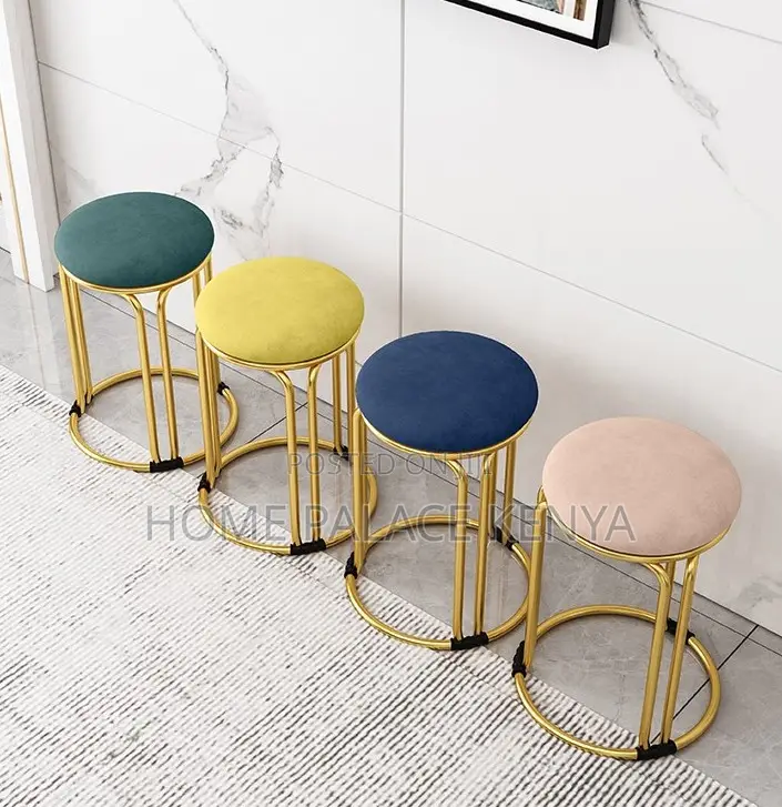 Vanity Stool: Gold Velvet Stool With Steel Reinforced Metal Legs