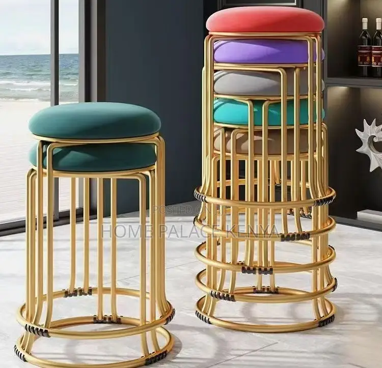 Vanity Stool: Gold Velvet Stool With Steel Reinforced Metal Legs