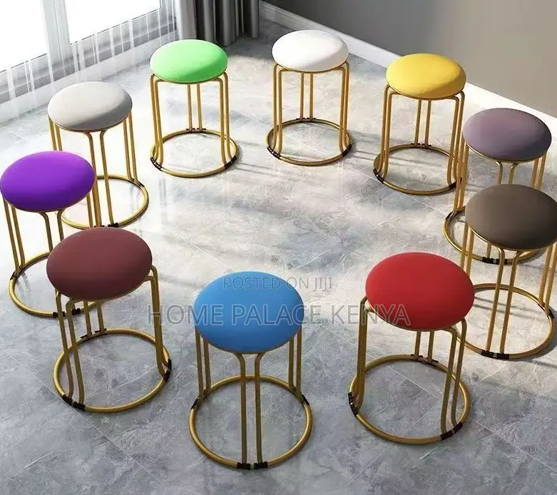 Vanity Stool: Gold Velvet Stool With Steel Reinforced Metal Legs