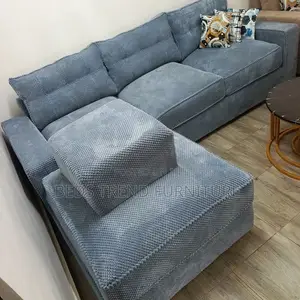 L Seat Grey Bubble Fabric 6-Seater Sofa With Foot Rest