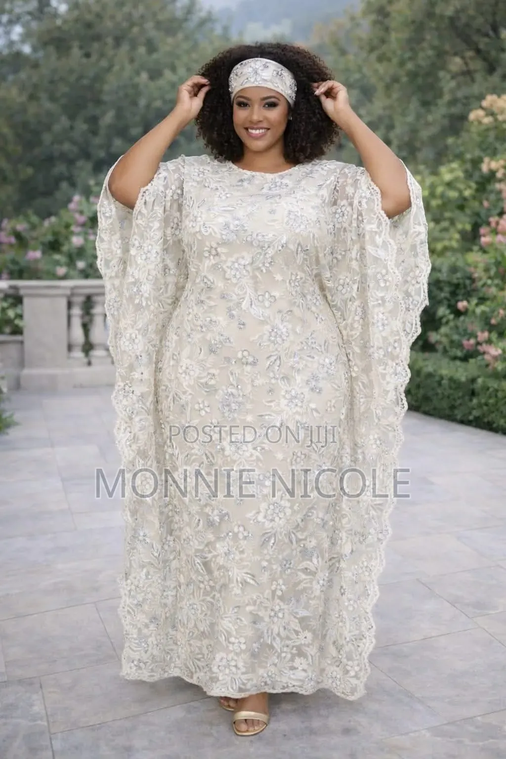 Elegant White-laced Kaftan Dress