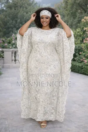Elegant White-laced Kaftan Dress