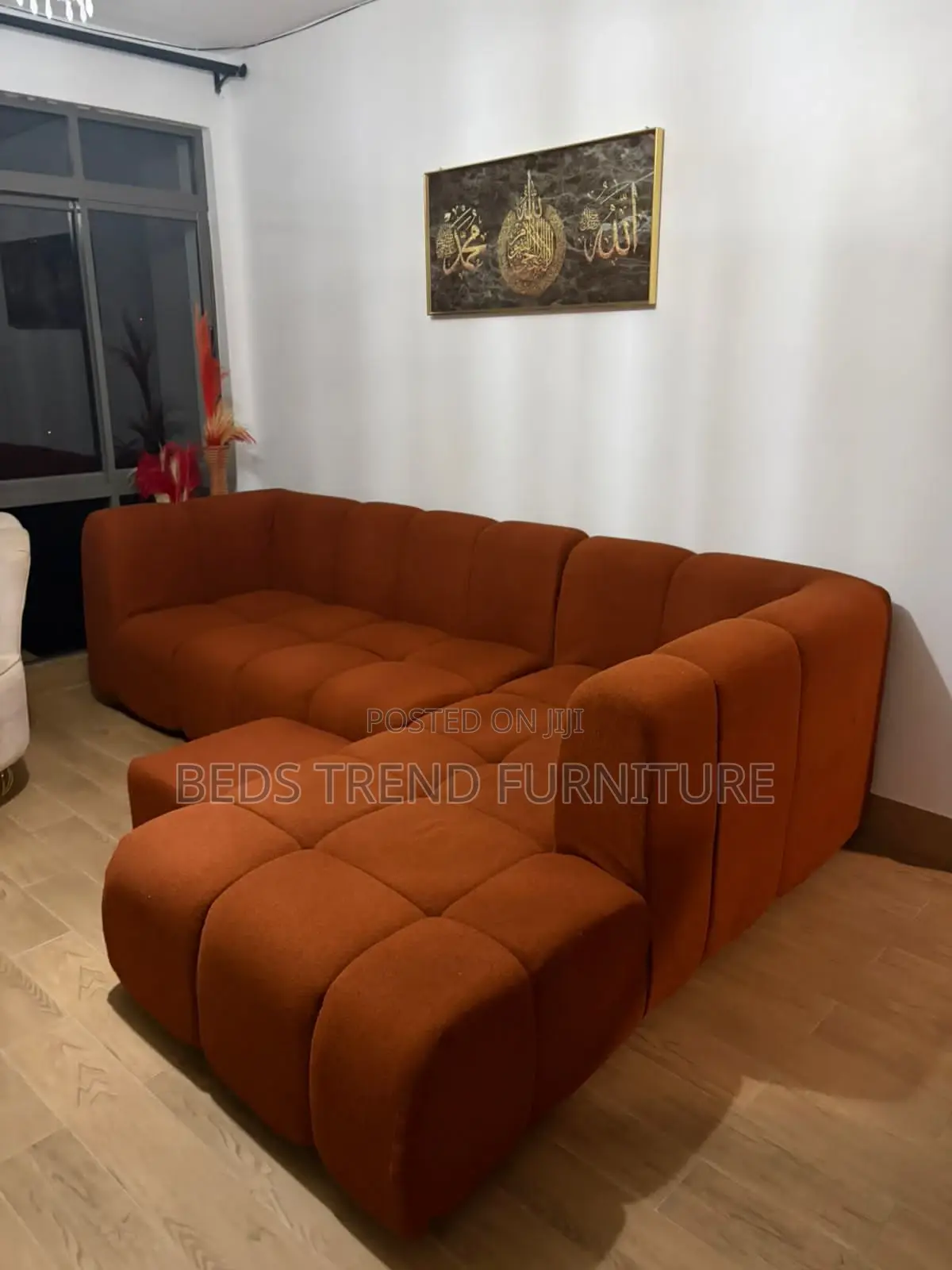 L Seat Burnt Orange Bubble 6-Seater Sofa