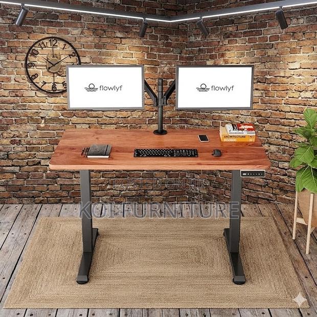 Office Desk; 1200mm Electric Standing Wood Edge Desk