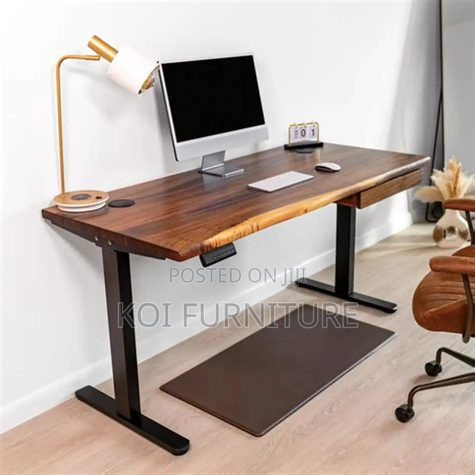 Office Desk; 1200mm Electric Standing Wood Edge Desk