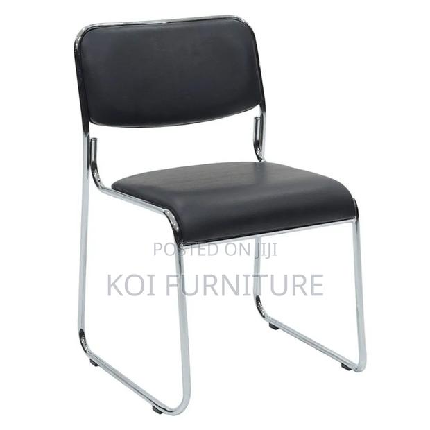 Office Chairs; Stackable Visitors Leather Chrome Chairs - thumbnail 6