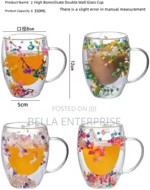 Double Wall Glass Coffee Mug With Colorful Floral Design