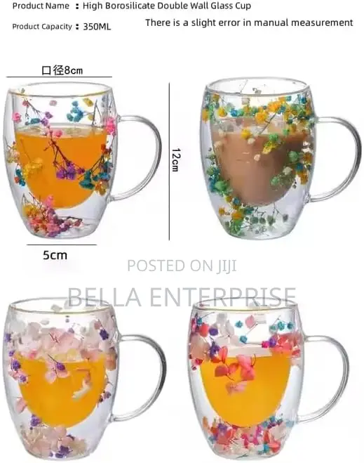 Double Wall Glass Coffee Mug With Colorful Floral Design