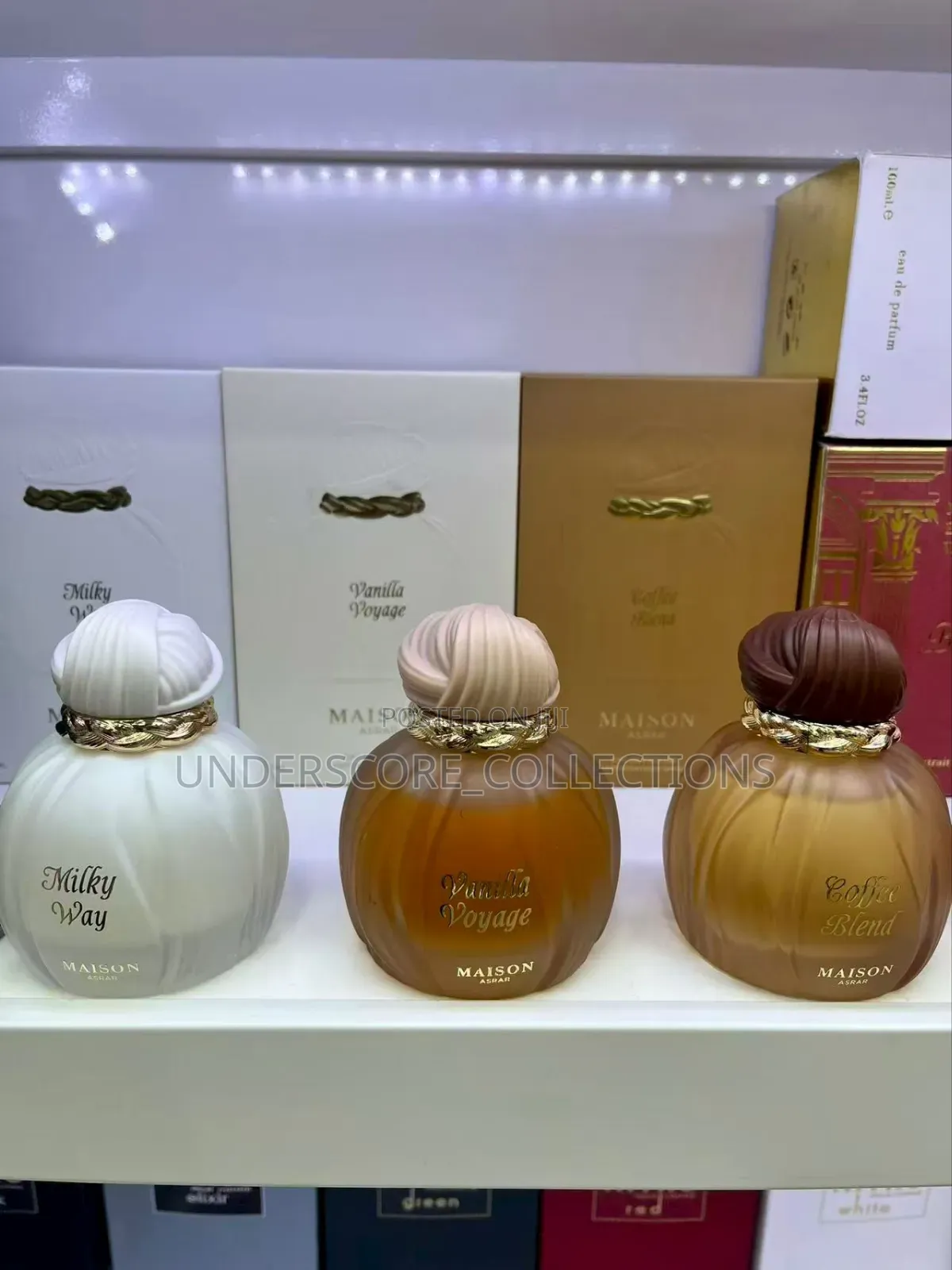 Maison Asrar Perfumes in Vanilla Voyage, Milky Way, and Coffee Blend.