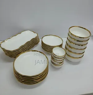 30pcs High Quality Ceramic Dinner Set – White Gold - Bz