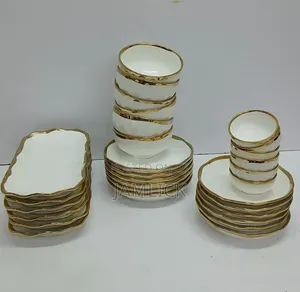 30pcs High Quality Ceramic Dinner Set – White Gold - Bz