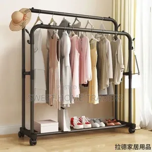 *Double Pole Clothing Rack With Wheels