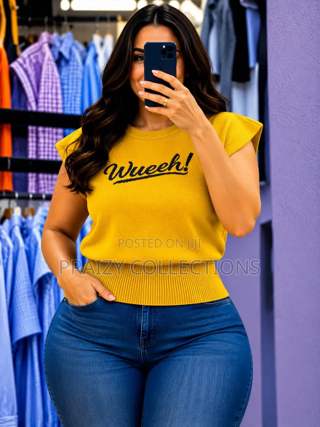 Wueeh! Extended Shoulder Knit Top Free Size