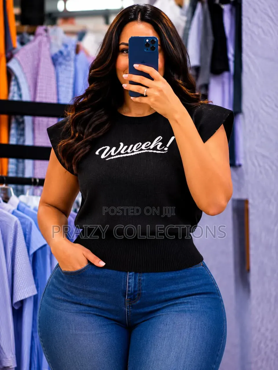 Wueeh! Extended Shoulder Knit Top Free Size