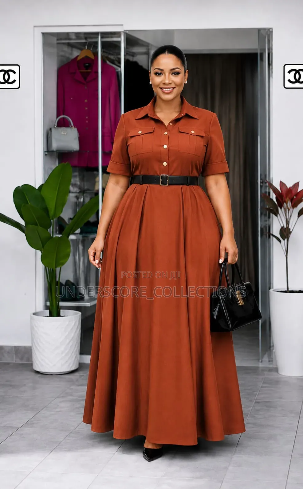 Boss Lady,Half Frontal Button Maxi Dresses