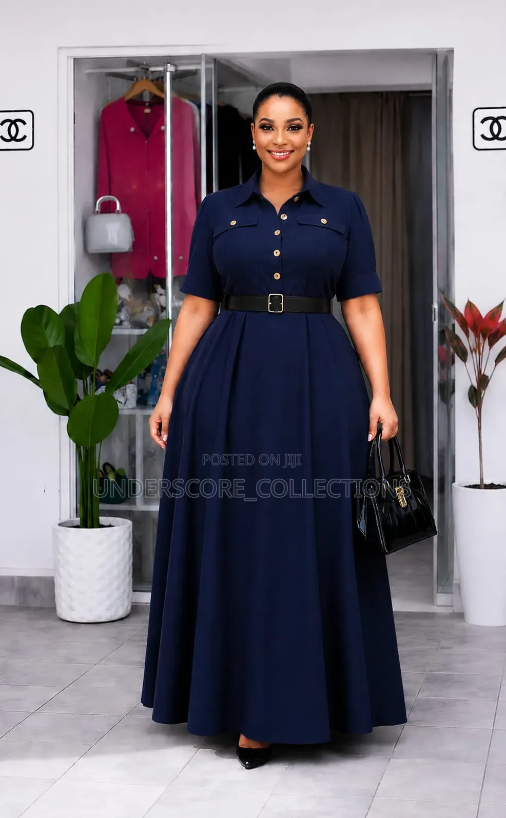 Boss Lady,Half Frontal Button Maxi Dresses