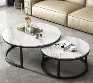 Modern Luxury 2in1 Pure Marble Nesting Tables With Black Stand
