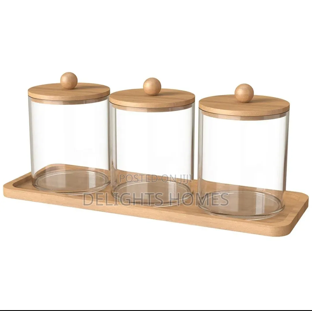 3pcs Set Acrylic Swab Storage Organizer With Bamboo Holder_nje