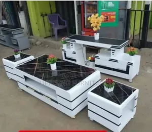 Coffee Table + 2 Stools and Tv Stand With Led Lights